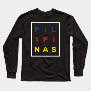 Pilipinas Boxed (Flag Color White) Long Sleeve T-Shirt